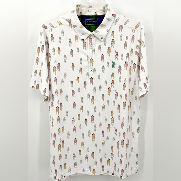 Willam Murray Other - William Murray Golf Polo‎ Shirt Mens Medium White And They're Off Jockey Print